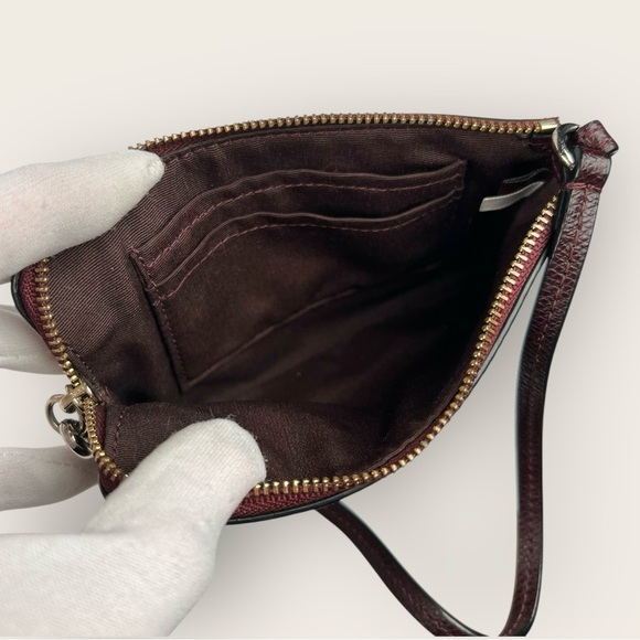 Coach Burgundy Metallic Leather Crossgrain 2 Tone Wristlet - Picture 6 of 12